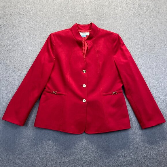 Tahari Women's Blazer Solid Red Gold Buttons Long Sleeve Lined Size 18 - Picture 1 of 12